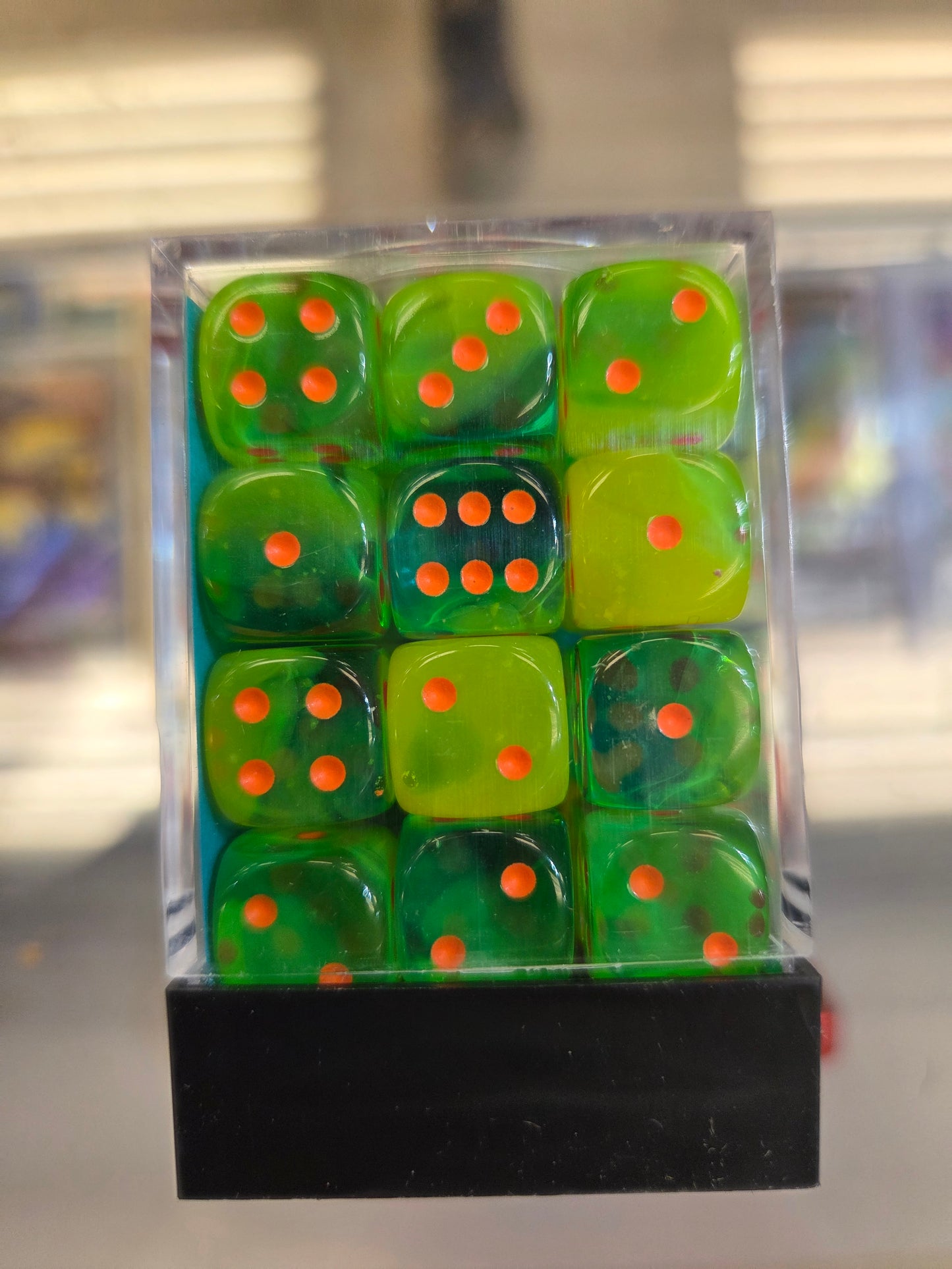 Chessex mini Dice PlasmaGreen-Teal/Orange set of 36 12mm D6
