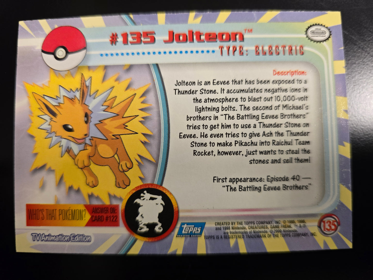 #135 Jolteon Topps Trading Cards