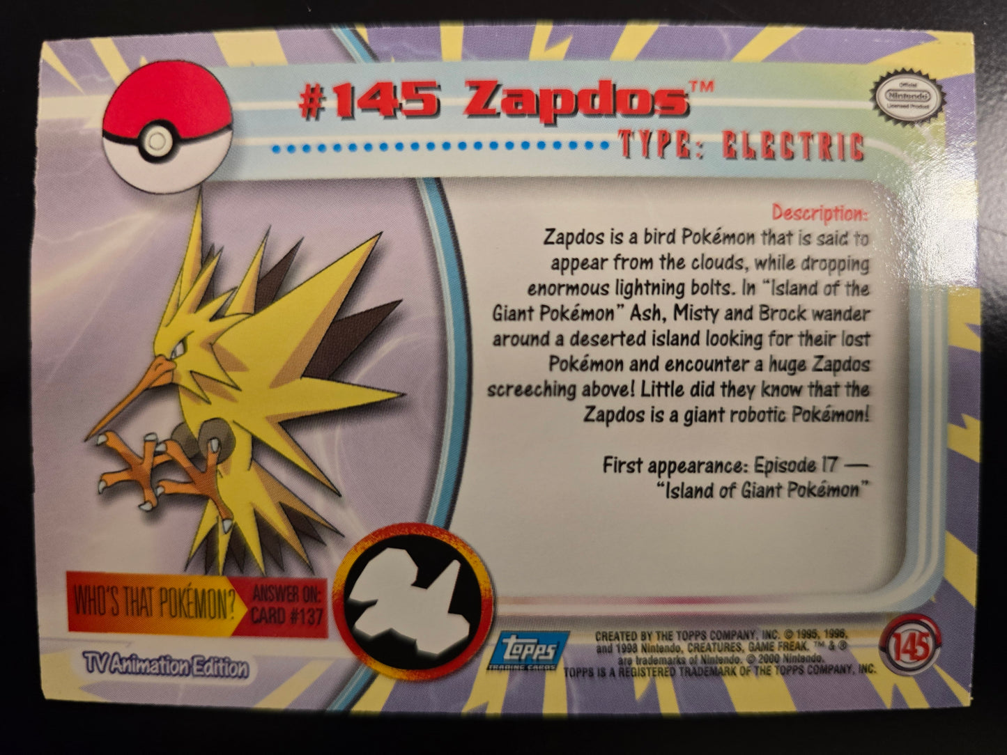#145 Zapdos Topps Trading Cards