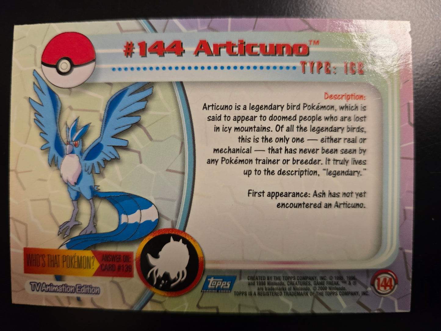 #144 Articuno (Holofoil) Topps Trading Cards