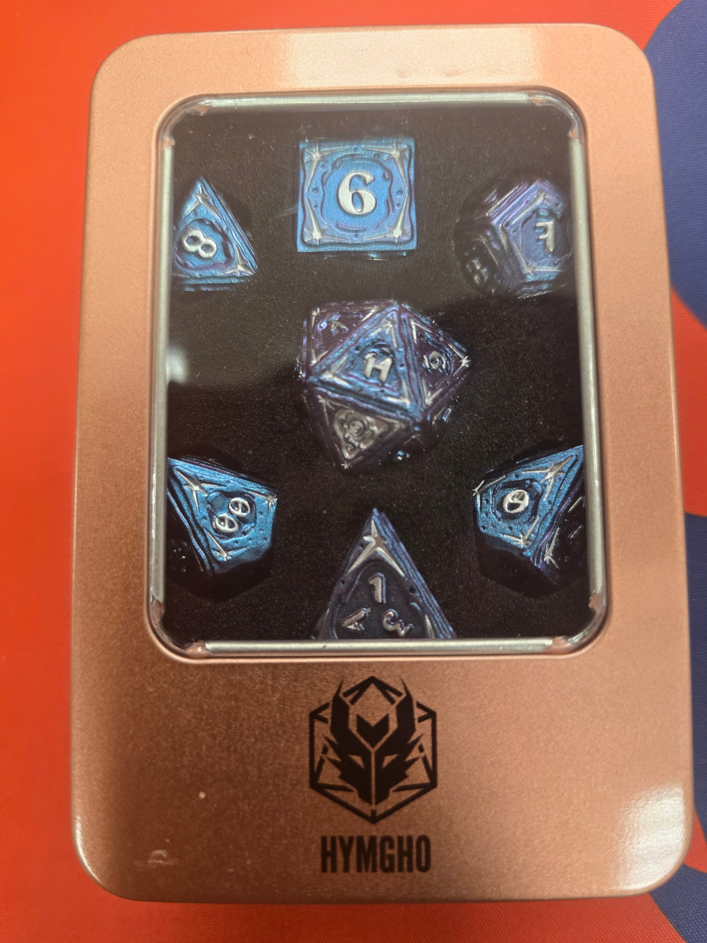 HYMGHO Metal Sorcerer 7-Set Dice Chameleon Blue W/ Silver