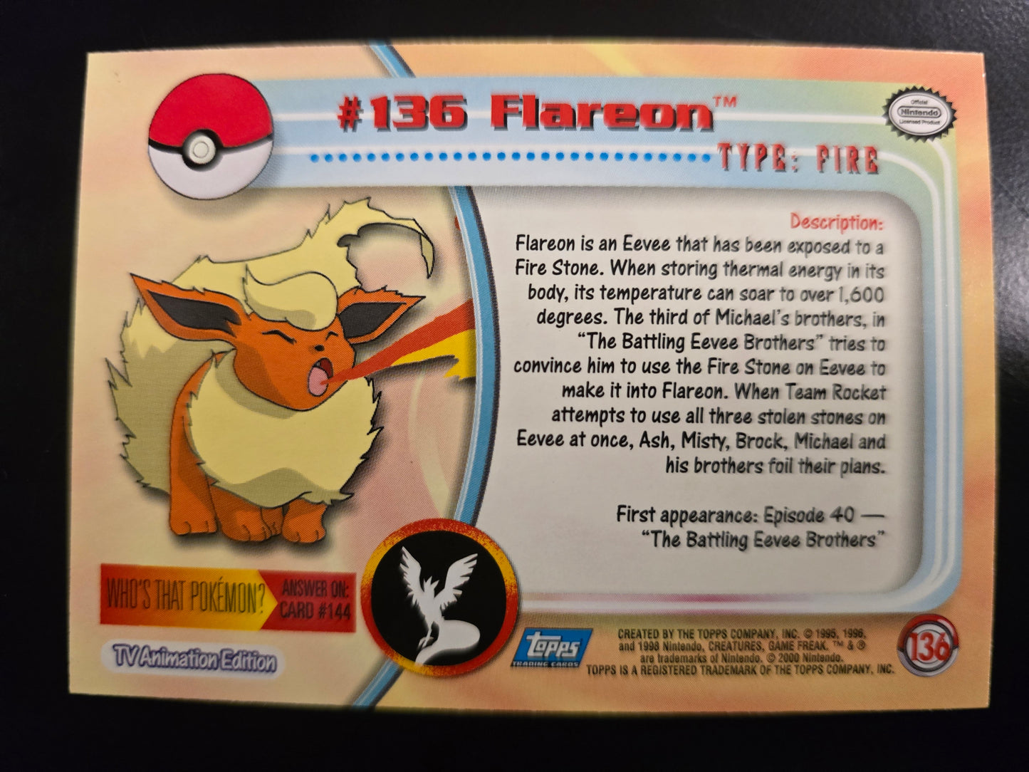 #137 Flareon Topps Trading Cards