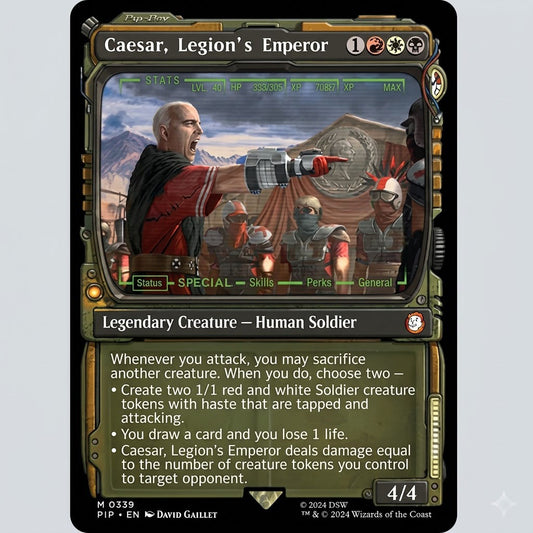 Magic: The Gathering Universes Beyond Fallout Caesar, Legion's Emperor 0339 Showcase Mythic Near Mint Condition Card at Emerald Market Alamogordo, New Mexico