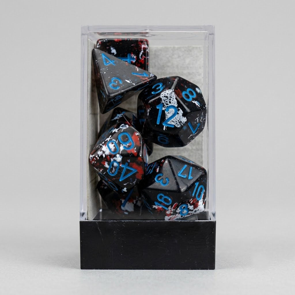 Chessex Festive Brush Polyhedral 7-Die Set | Dark Side with Blue Numbers | Premium TTRPG Polyhedral Set at Emerald Market Alamogordo, New Mexico