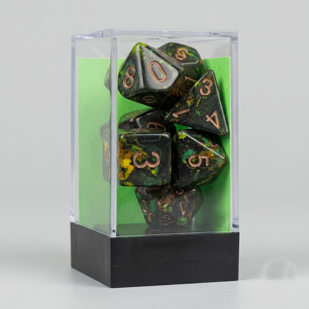 Chessex Festive Brush Polyhedral 7-Die Set | Deep Forest with Gold Numbers | Premium TTRPG Polyhedral Set at Emerald Market Alamogordo, New Mexico