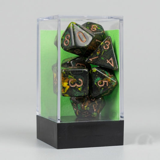 Chessex Festive Brush Polyhedral 7-Die Set | Deep Forest with Gold Numbers | Premium TTRPG Polyhedral Set at Emerald Market Alamogordo, New Mexico