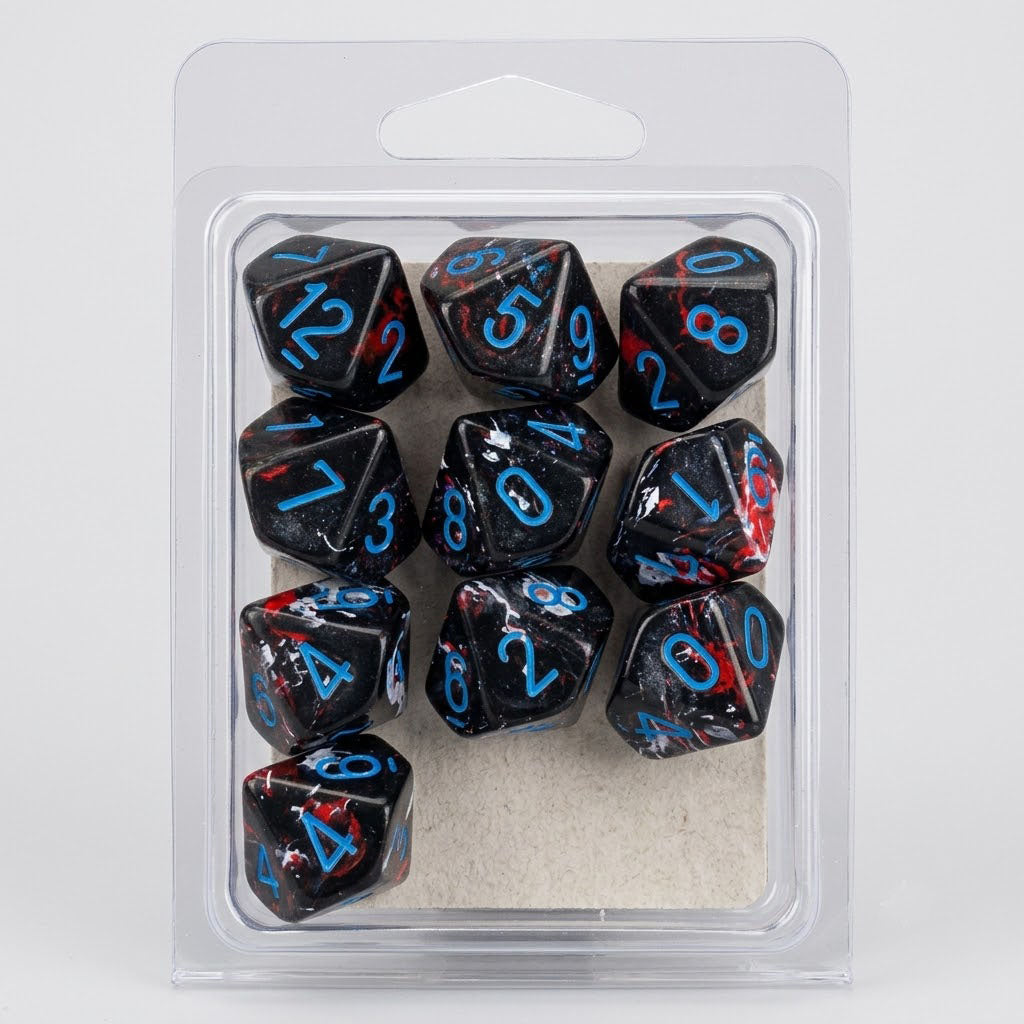 Chessex Brush Dice Set Of Ten D10 Dark Side/Blue