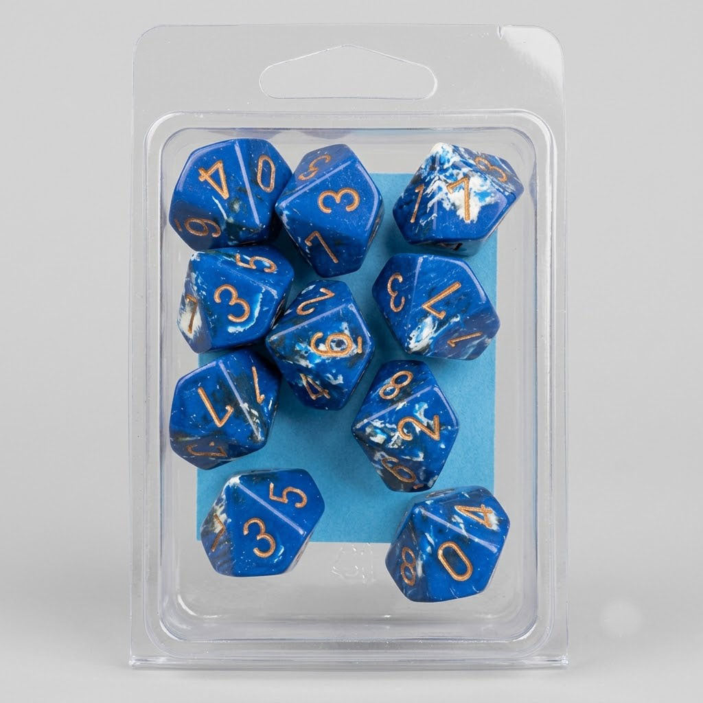 Chessex Festive Brush 10-Piece d10 Dice Set | Wavebreak with Gold Numbers | Premium Specialty Polyhedral Set at Emerald Market Alamogordo, New Mexico