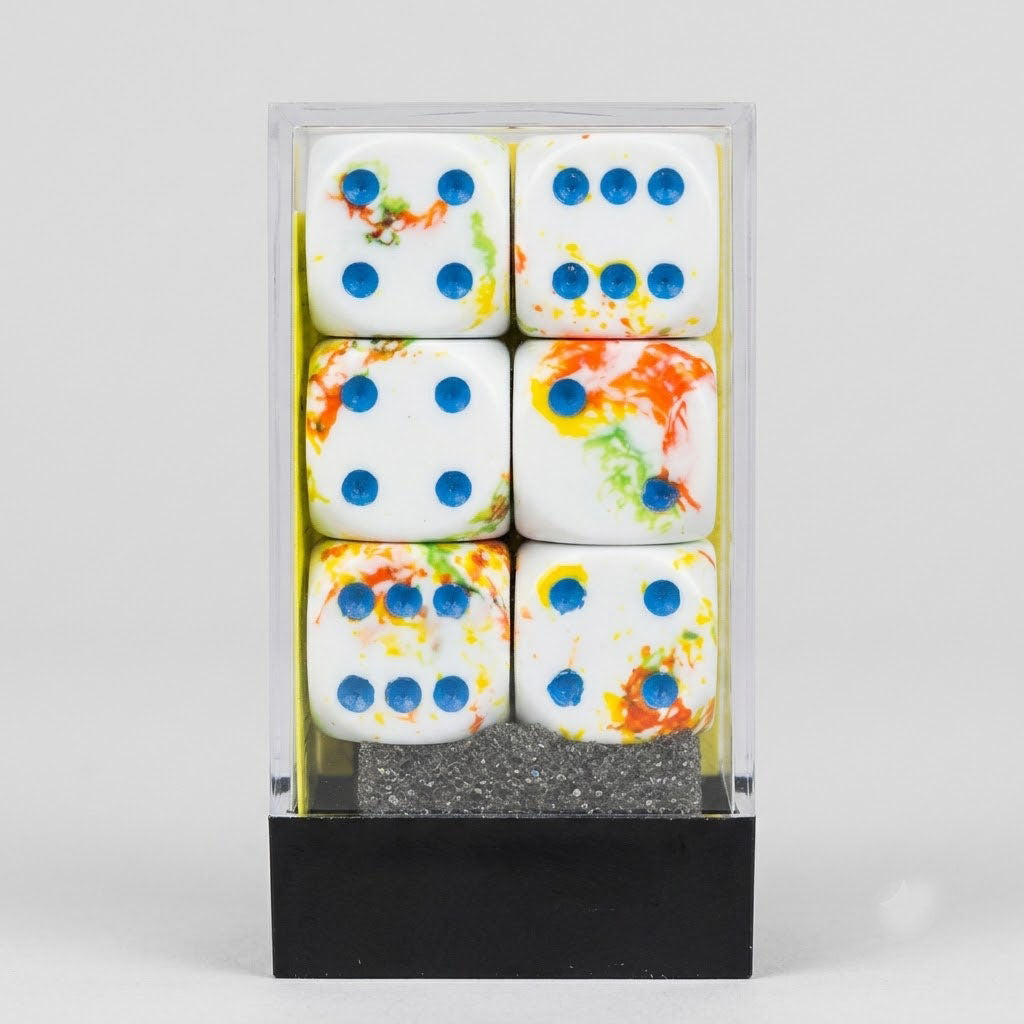 Chessex Festive Brush 16mm d6 Dice Block | Breezy with Blue Numbers | 12-Piece Premium Polyhedral Set at Emerald Market Alamogordo, New Mexico