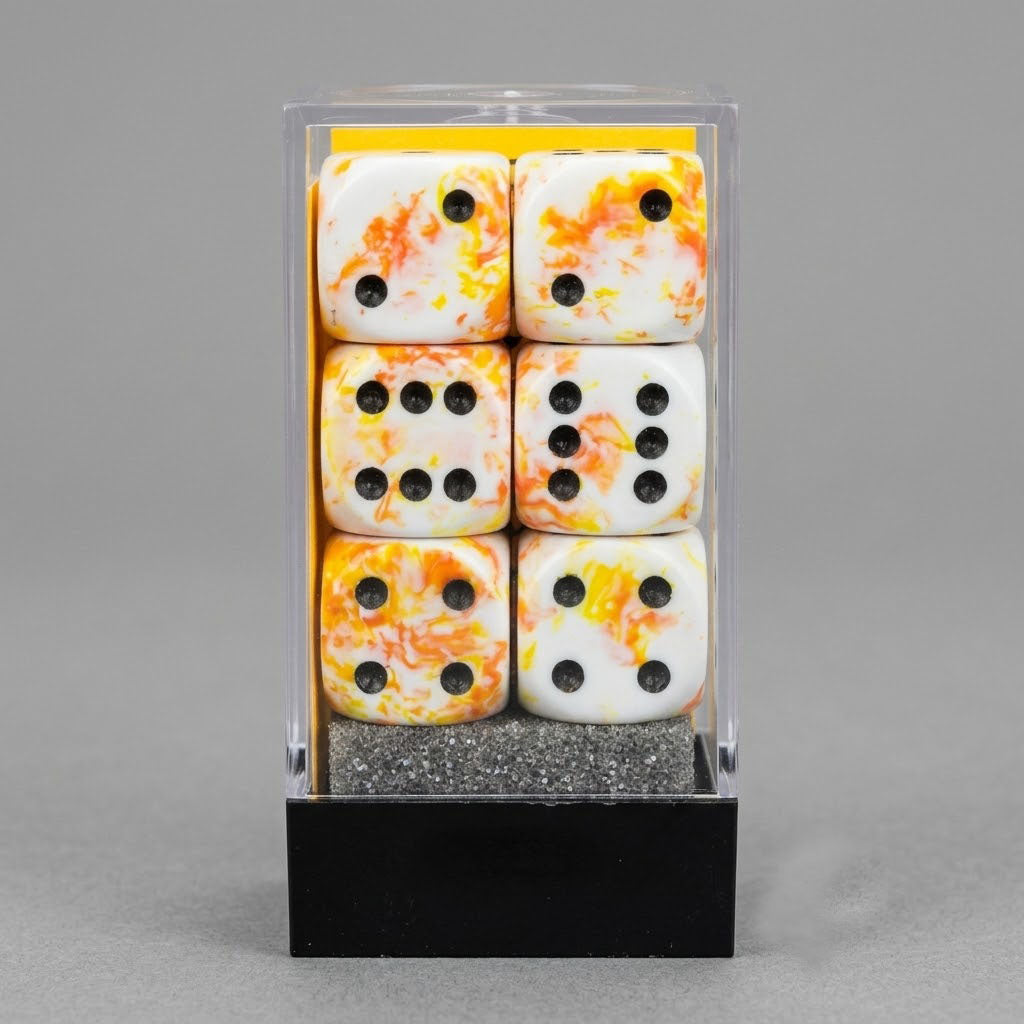 Chessex Brush Dice Set Of Twelve 16mm D6 Sunrise/Black