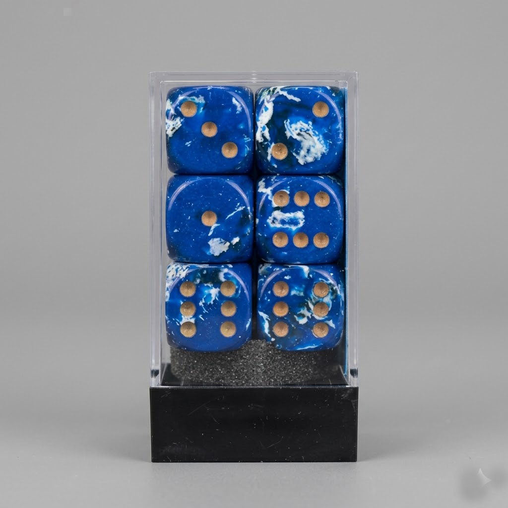 Chessex Festive Brush 16mm d6 Dice Block | Wavebreak with Gold Numbers | 12-Piece Premium Polyhedral Set at Emerald Market Alamogordo, New Mexico
