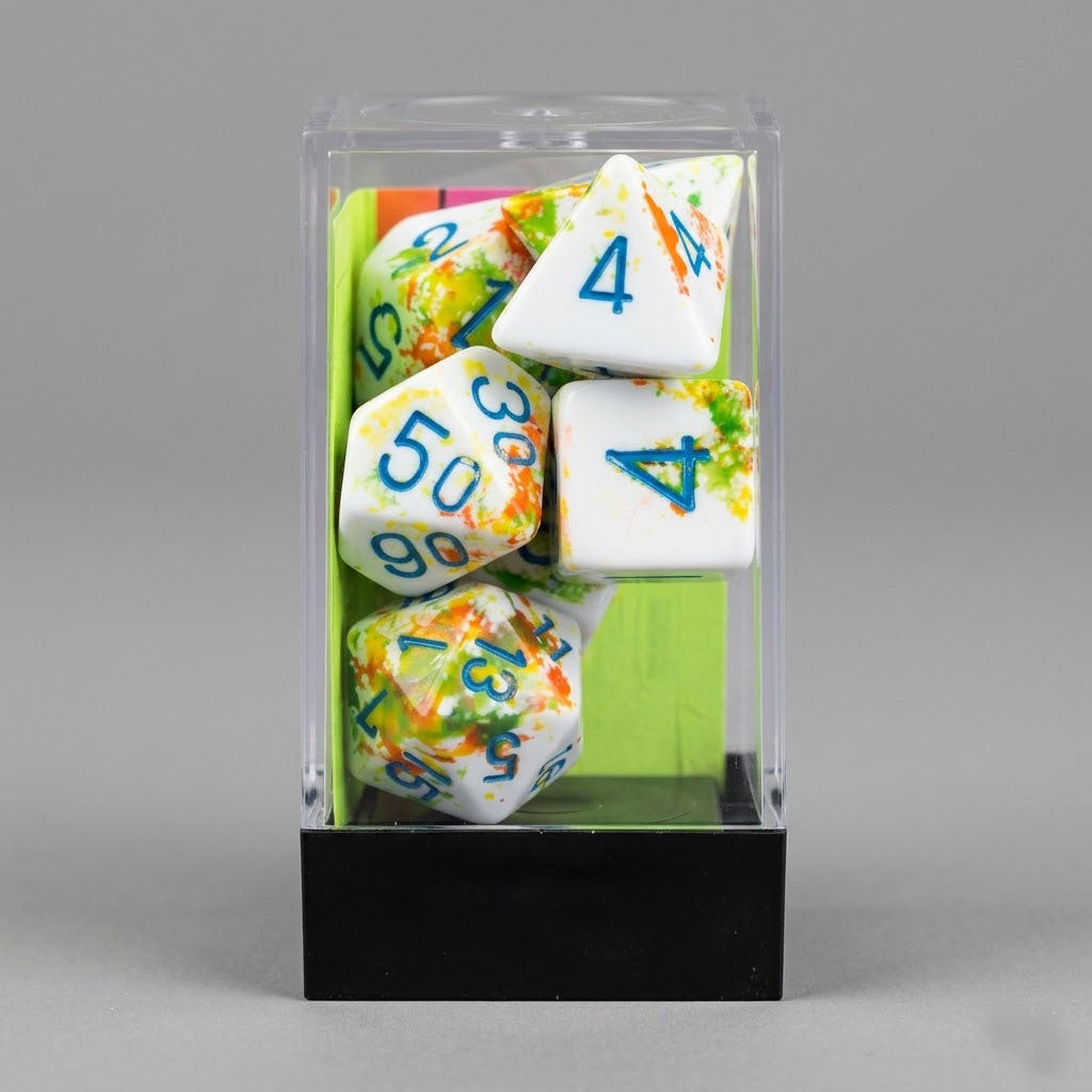 Chessex Festive Brush Polyhedral 7-Die Set | Breezy with Blue Numbers | Premium TTRPG Polyhedral Set at Emerald Market Alamogordo, New Mexico