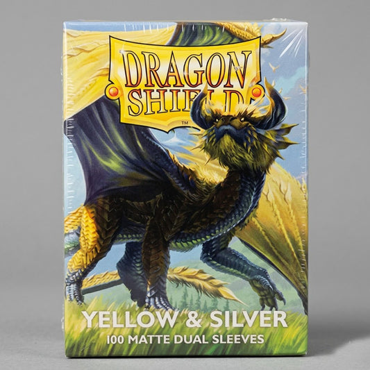 Dragon Shield 100-Count Matte Sleeves (Yellow & Silver) at Emerald Market Alamogordo, New Mexico