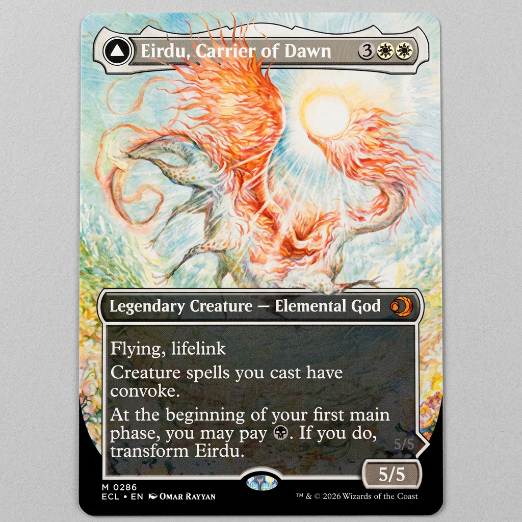 Eirdu, Carrier Of Dawn M 0286 Lorwyn Eclipsed Borderless Foil at Emerald Market Alamogordo, New Mexico