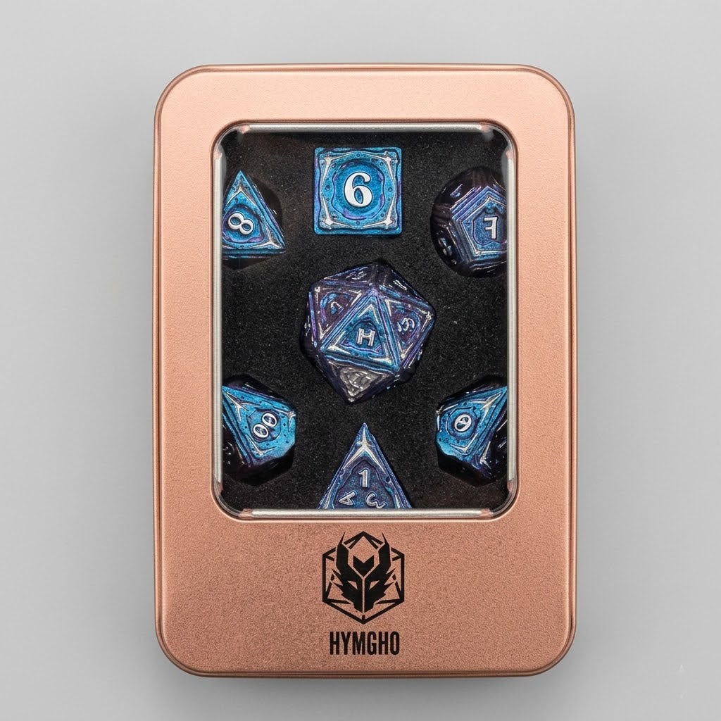 HYMGHO Metal Sorcerer 7-Set Dice Chameleon Blue W/ Silver at Emerald Market Alamogordo, New Mexico