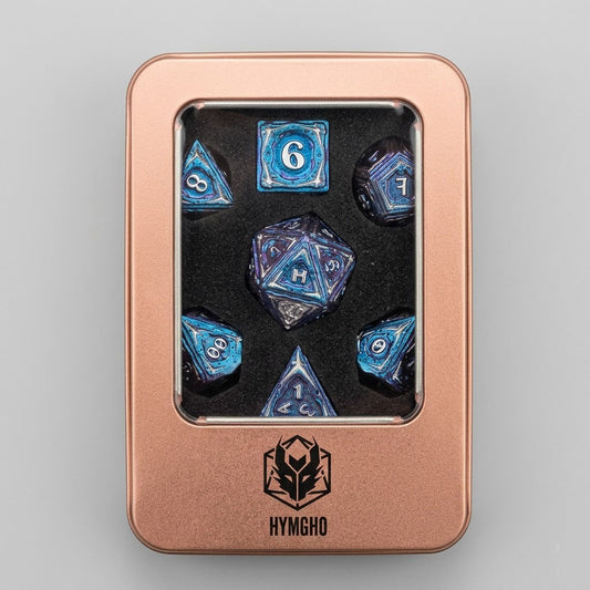 HYMGHO Metal Sorcerer 7-Set Dice Chameleon Blue W/ Silver