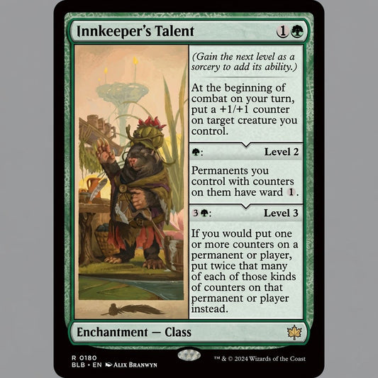 Magic: The Gathering Bloomburrow Innkeeper's Talent 0180 Rare Class Enchantment Near Mint Condition Card at Emerald Market Alamogordo, New Mexico
