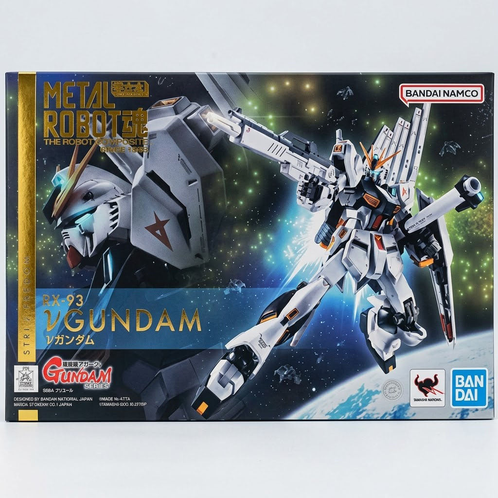 Bandai Metal Robot Spirits RX-93 Nu Gundam Die-Cast Action Figure Box Art at Emerald Market Alamogordo, New Mexico
