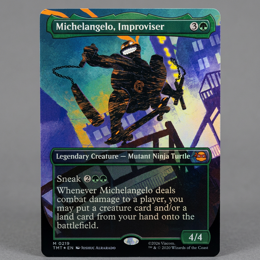  Michelangelo, Improviser M 0219 | TMNT | Borderless Foil NM at Emerald Market Alamogordo, New Mexico