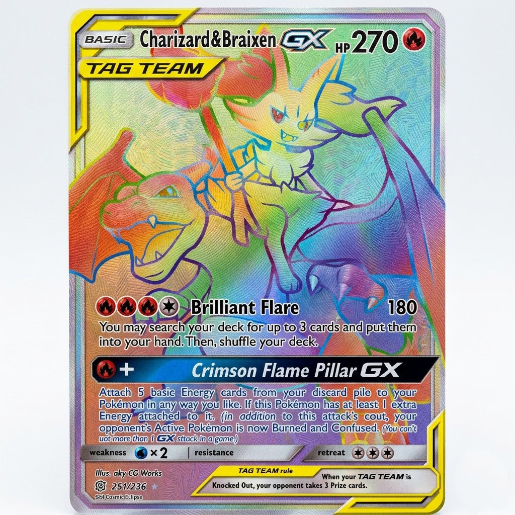 Tag Team Charizard & Braixen 251/236 SM Cosmic Eclipse Secret Holofoil NM