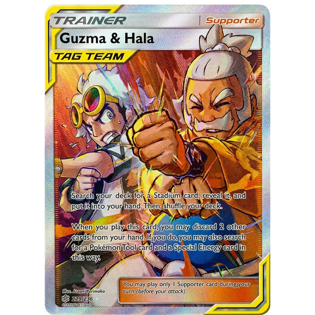 Tag Team Guzma & Hala 229/236 SM Cosmic Eclipse Full Art Holofoil NM