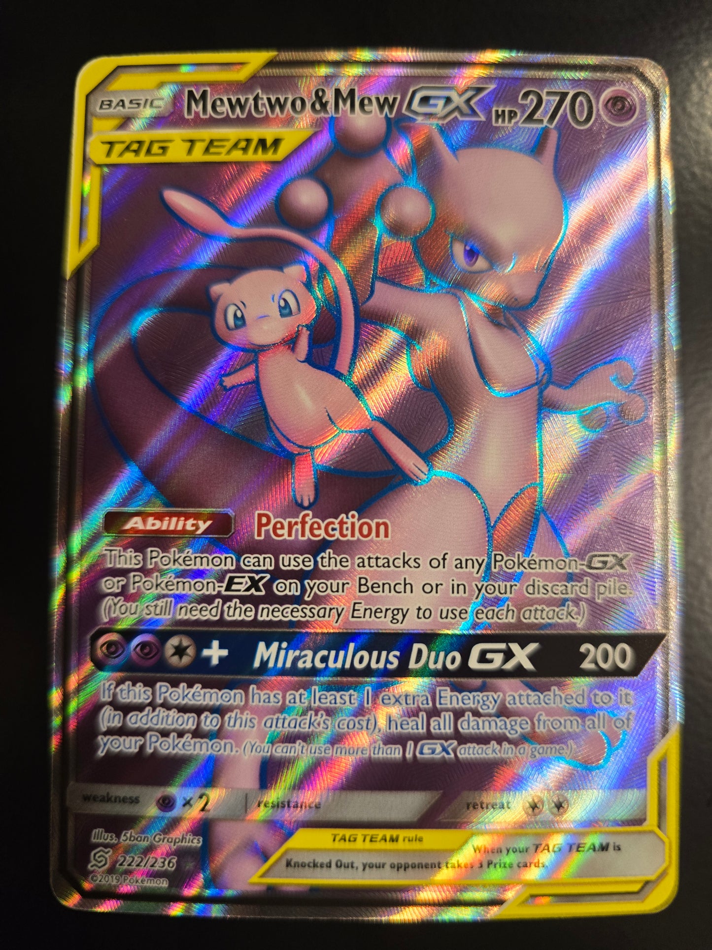 Mewtwo & Mew GX (Full Art) 222/236 Unified Minds Holofoil NM