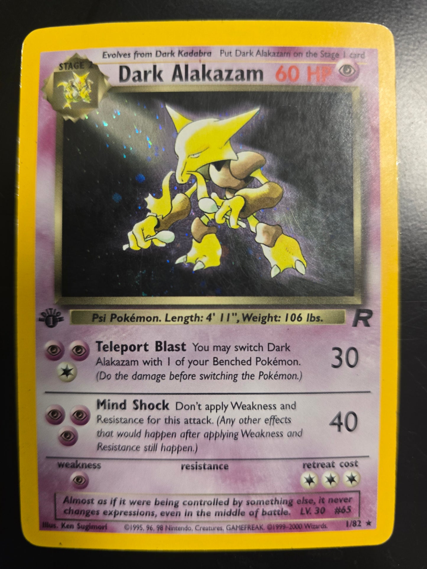 Dark Alakazam 1/82 Team Rocket 1st Edition Holofoil LP