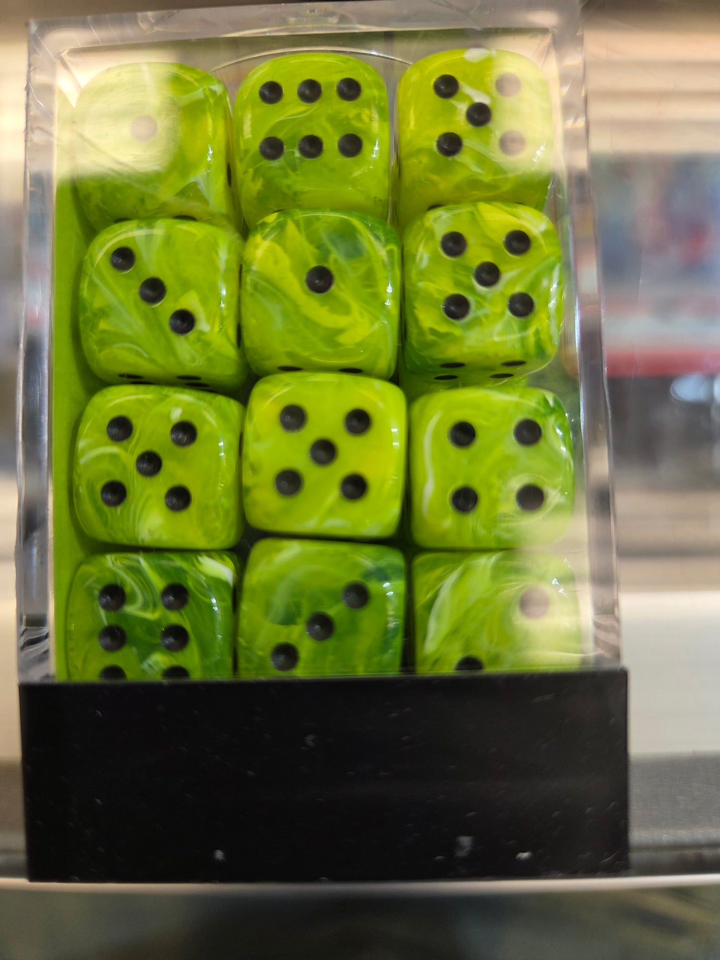 Chessex mini Dice BrightGreen/Black set of 36 12mm D6
