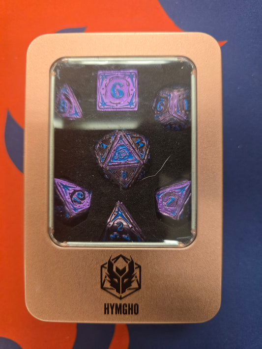 HYMGHO Metal Sorcerer 7-Set Dice Purple W/Blue
