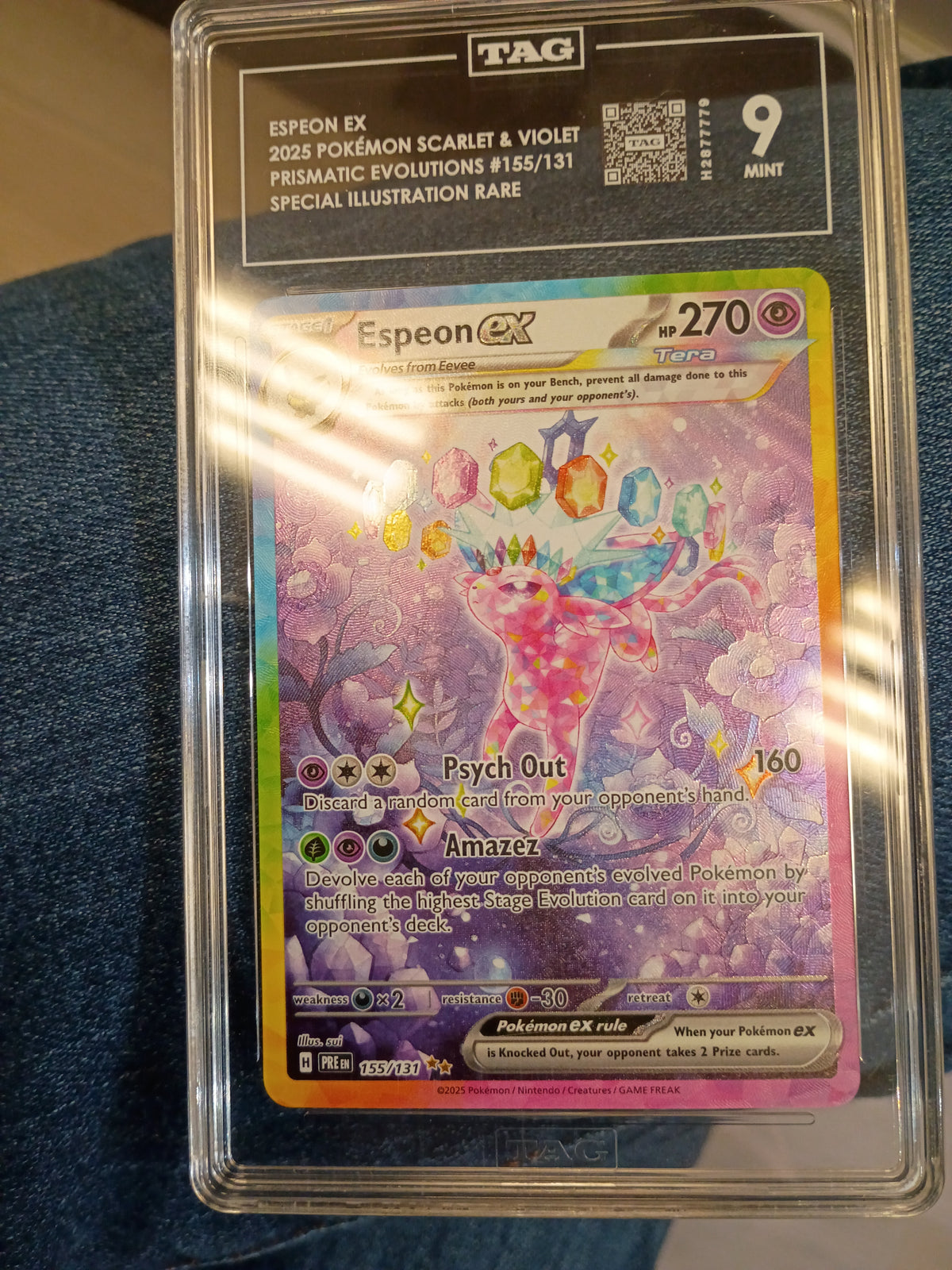 Espeon Ex PRE 155/131 Tag mint 9 graded slab