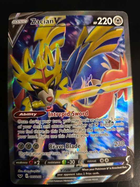Zacian V (Full Art) 195/202 S&S Base Set Holofoil NM
