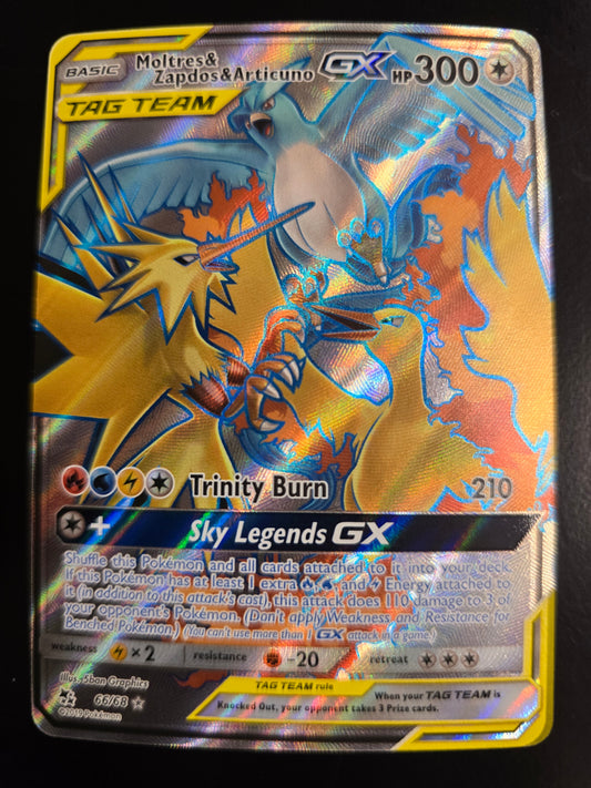 TT Moltres & Zapdos & Articuno GX 66/68 Hidden Fates Full Art Holofoil NM