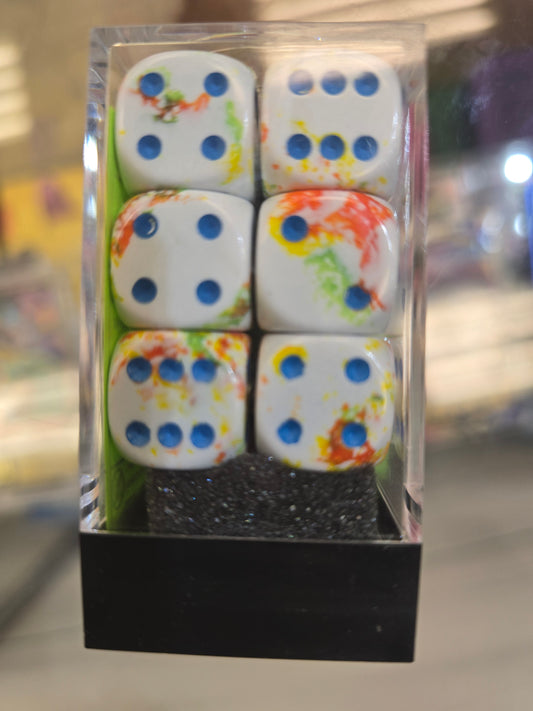Chessex Brush Dice Set Of Twelve 16mm D6 Breezy/Blue
