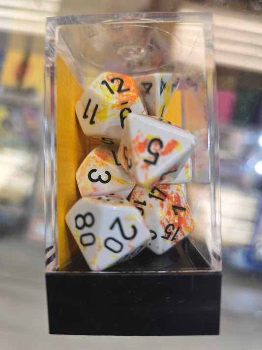 Chessex Brush Dice Polyhedral 7-Die Set Sunrise/Black
