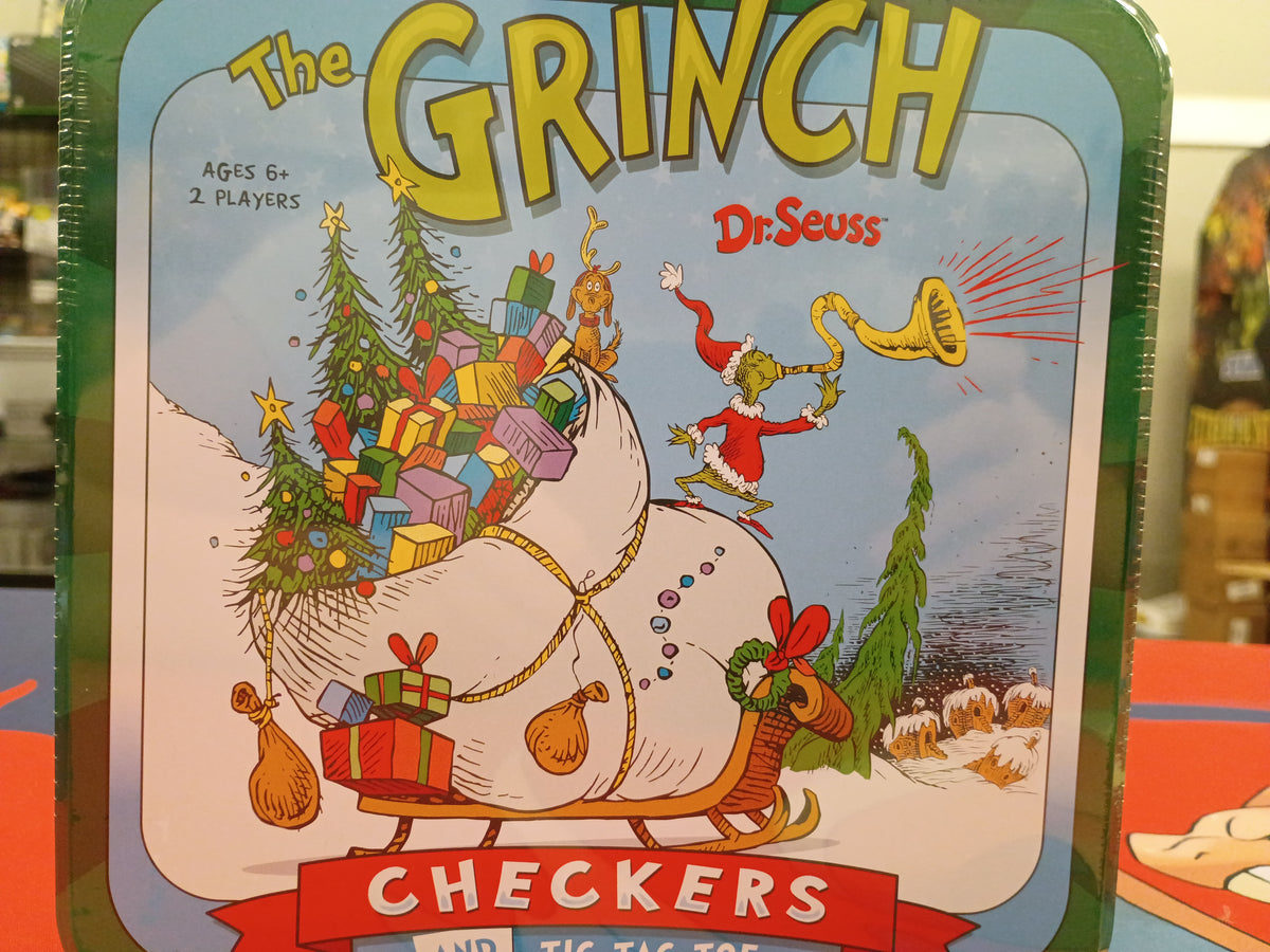 OP Games Dr. Seuss The Grinch Checkers and Tic Tac Toe Tin game set