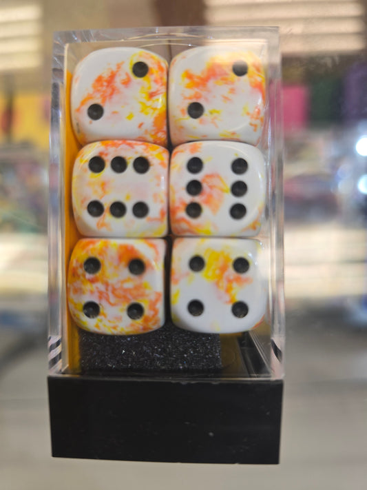 Chessex Brush Dice Set Of Twelve 16mm D6 Sunrise/Black