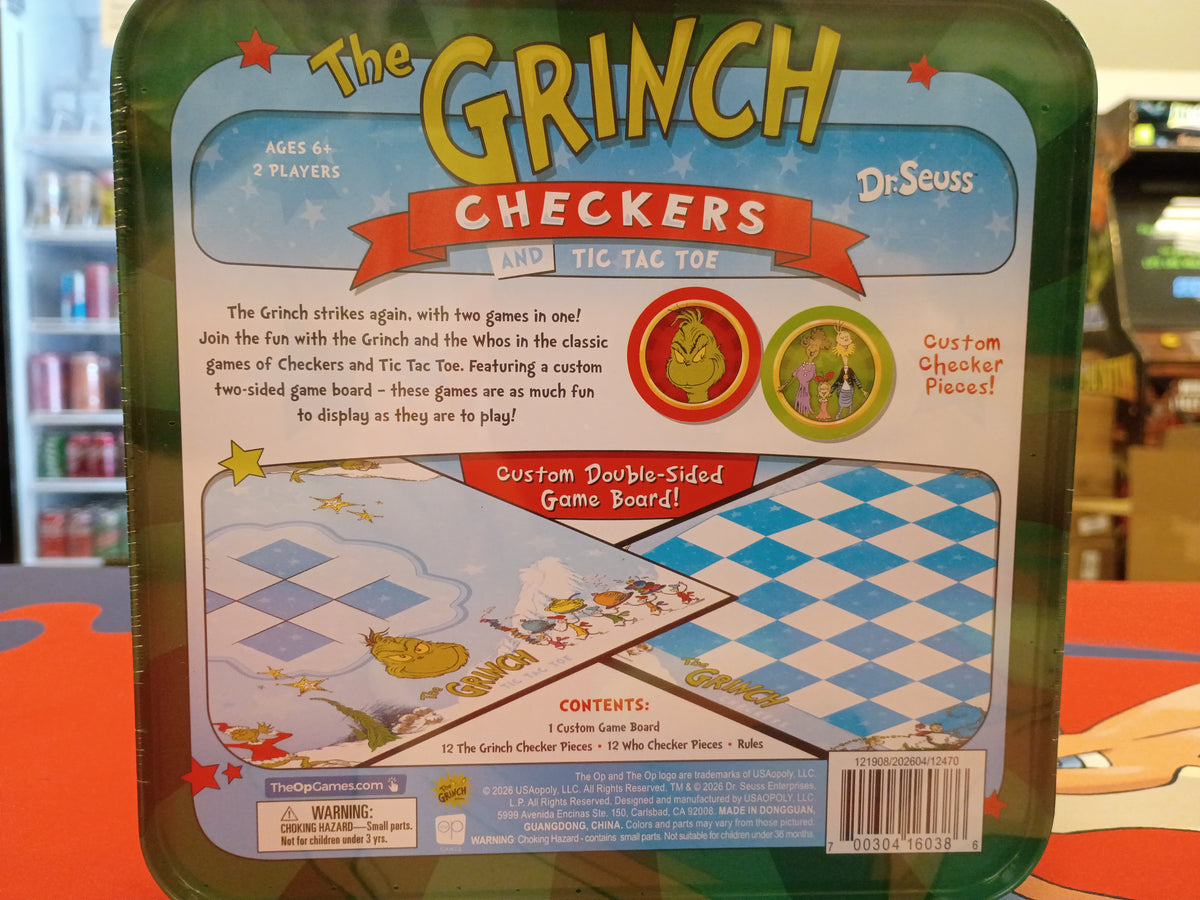 OP Games Dr. Seuss The Grinch Checkers and Tic Tac Toe Tin game set