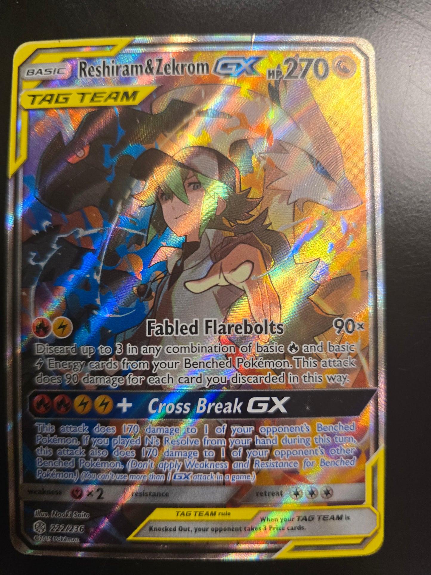 Tag Team Reshiram & Zekrom GX 222/236 SM Cosmic Eclipse Holofoil NM