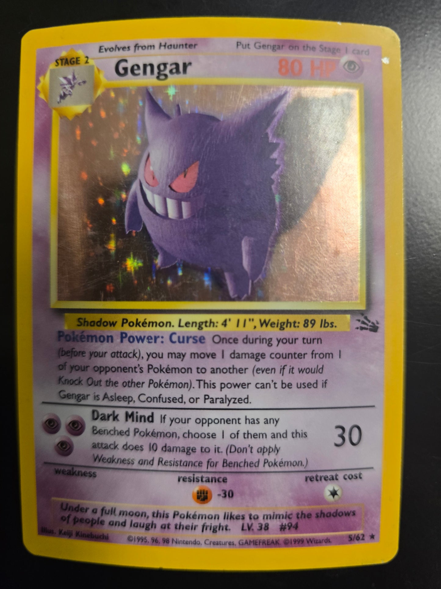 Gengar 5/62 Fossil Unlimited Holofoil